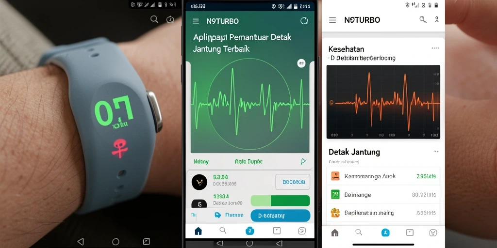 Tampilan antarmuka utama N9TURBO yang menampilkan pemantauan detak jantung.